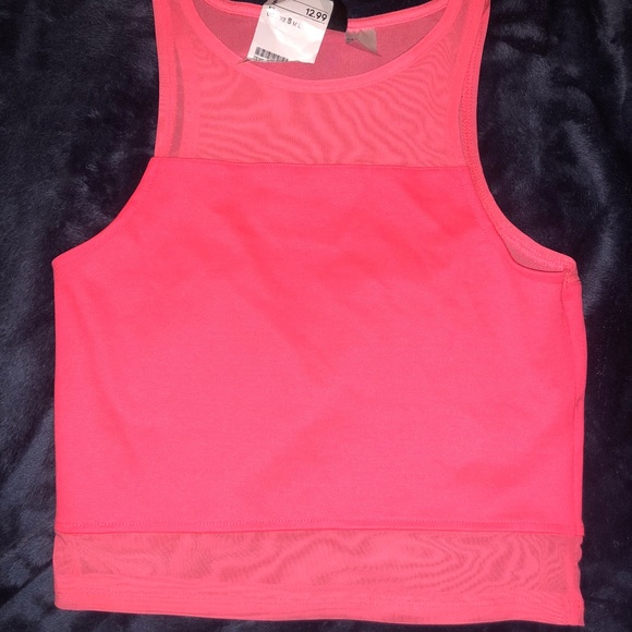 Neon crop top with mesh detail. - Picture 1 of 3